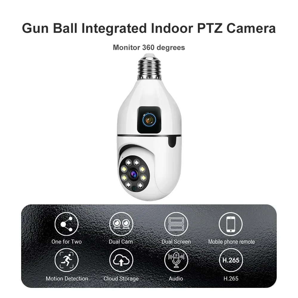 8MP E27 ampoule WIFI caméra sans fil double objectif double écran sécurité couleur Vision nocturne AI suivi humain alarme vocale caméra ip Cam