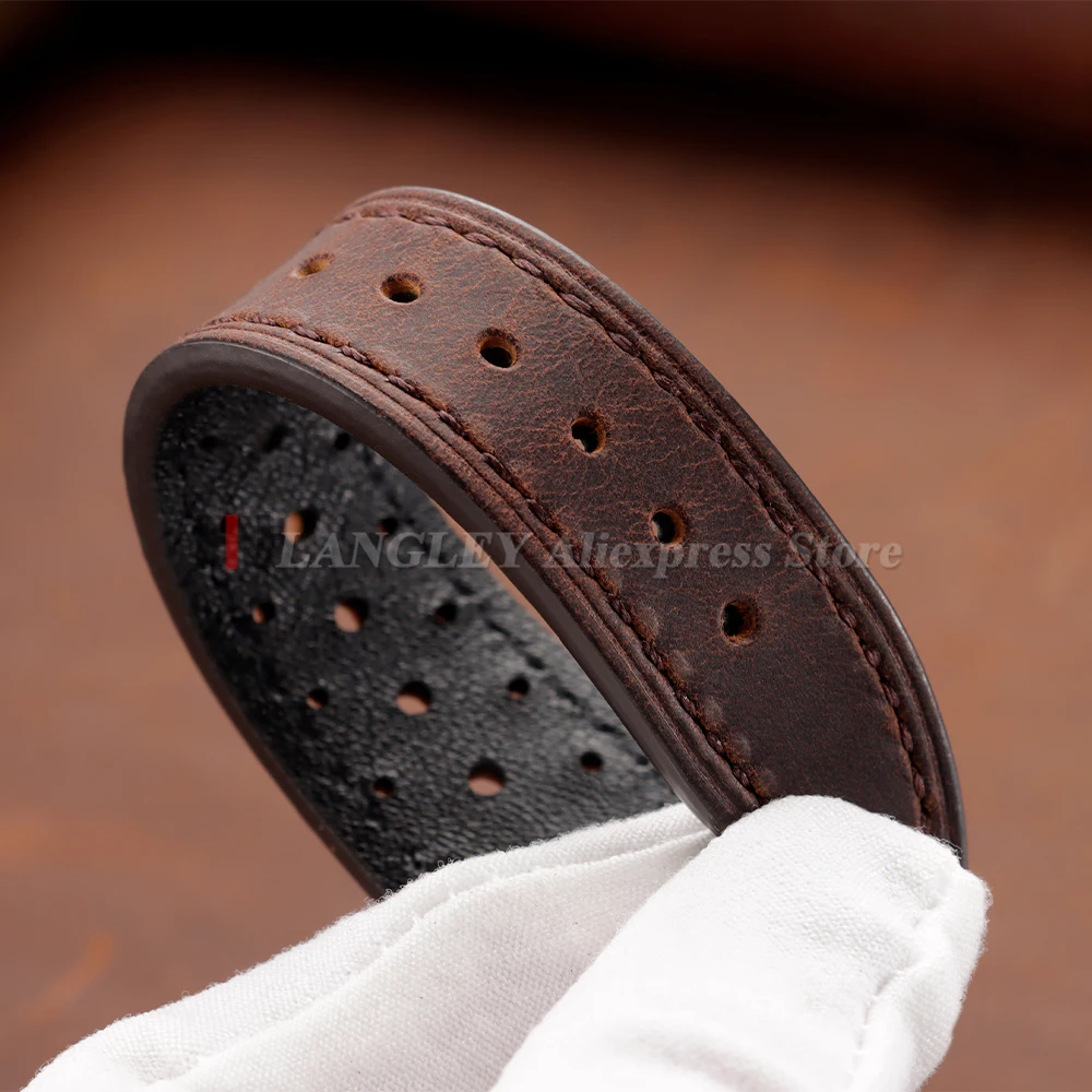 Vintage Racing Leather Watch Strap 18mm 19mm 20mm 21mm 22mm 24mm Handmade Quick Release Strap Brown Breathable Porous Watchbands image 5