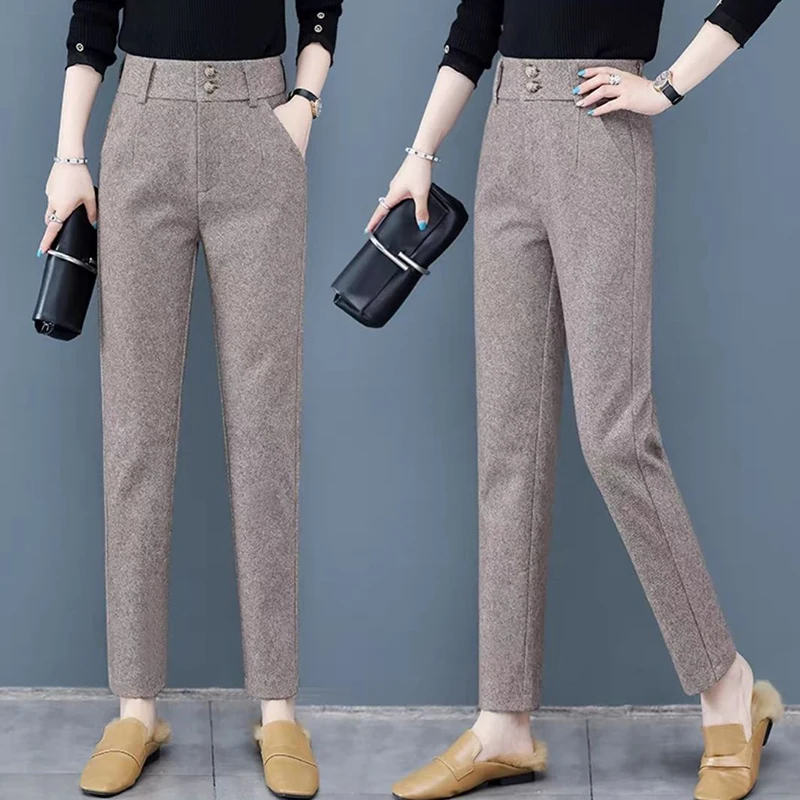 

Модные женские брюки для повседневной носки, осенне-зимние, новые, свободные, прямые, универсальные, облегающие, в стиле «сигаретка» или «гаремки»