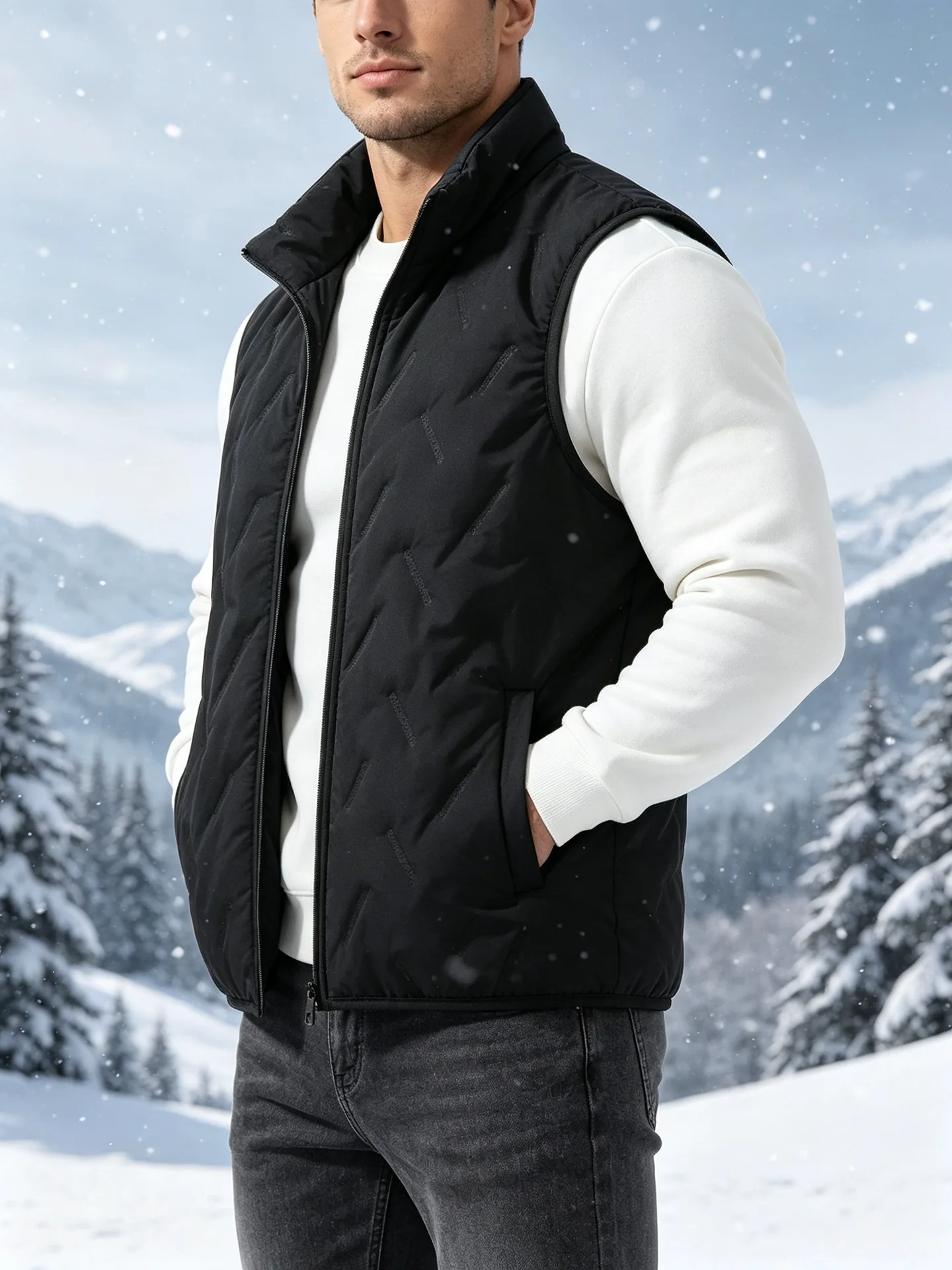 Herrenweste für Herbst und Winter, winddicht und warm, verdickte Kleidung, Stehkragen, warme Oberbekleidung – Detail 11
