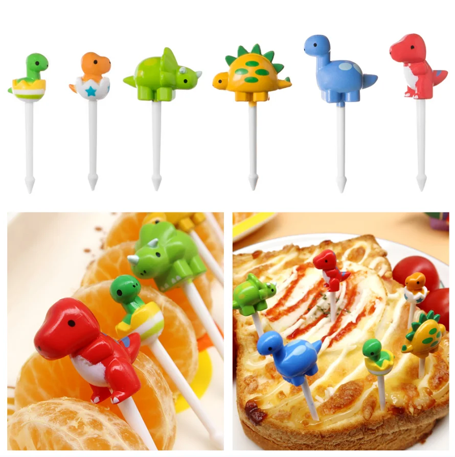 6pcs/set Cute Dinosaur Fruit Fork Kids Snack Dessert Decoration Forks Toothpick Lunch Salad Decoration Accessories Cake Picks