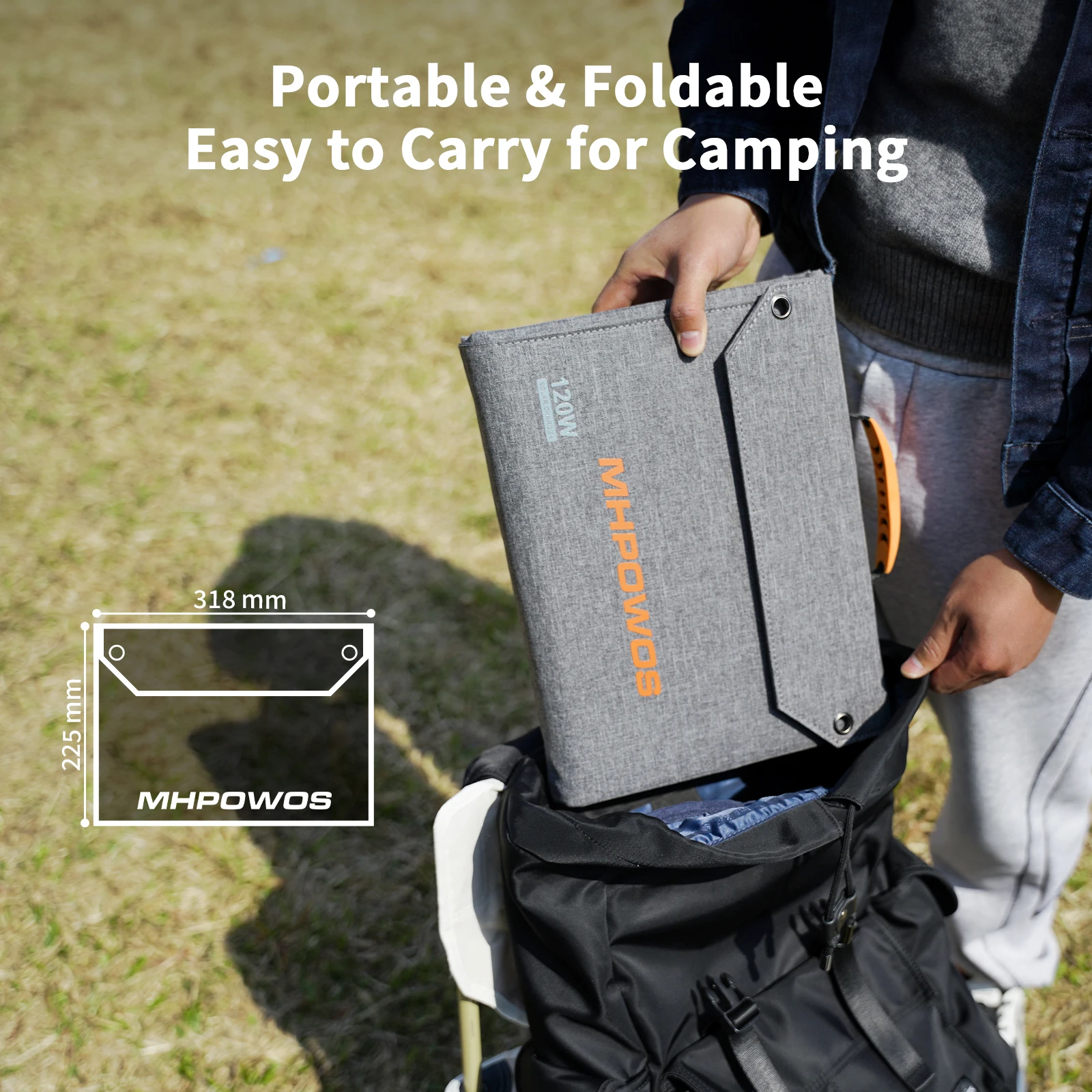 MHPOWOS 120W/80W/40W Foldable Solar Panel USB C/DC Output Solar Charger For Cell Phone Outdoor Waterproof Power Bank for Camping