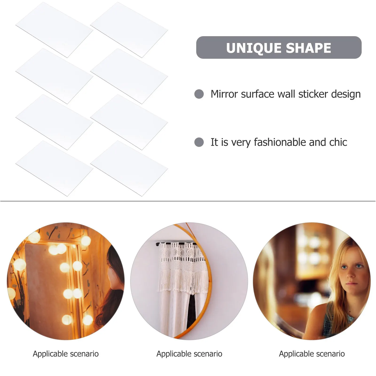 8Pcs Mirror Wall Sticker Shatterproof Rectangle Self Adhesive Acrylic Sheets DIY Mirror Effect Home Decoration