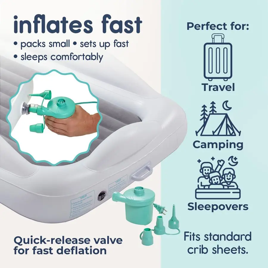 

Надувная дорожная кровать для малышей с защитными бортиками с 4 сторон, портативная кровать для детей, надувной матрас для малышей, детский надувной матрас