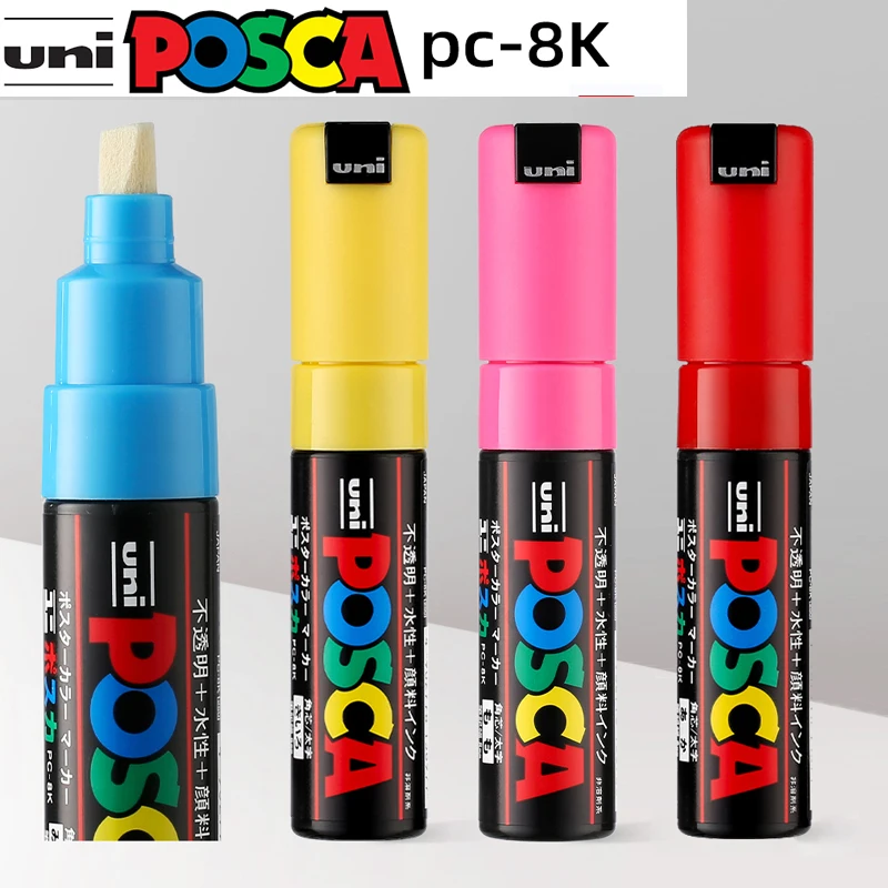 1 szt. PC-8K marker akrylowy typu POSCA z grubą końcówką pióro graffiti długopis reklamowy POP 8mm szybkoschnący metaliczny/fluorescencyjny