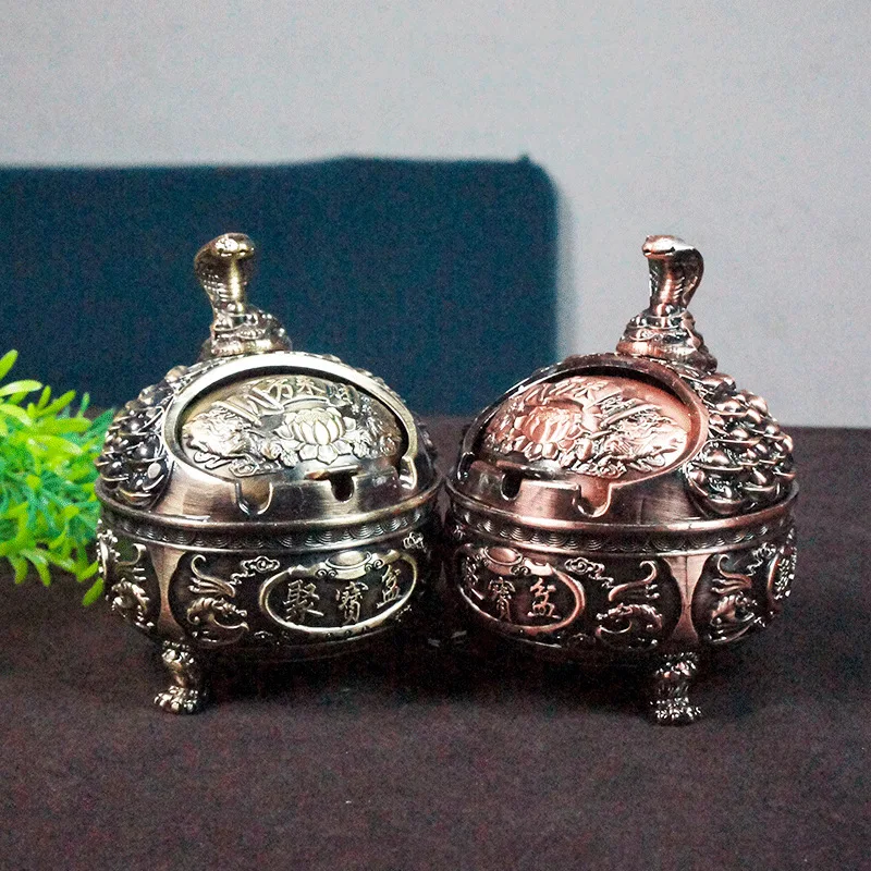 Metal Texture Snake And Turtle Statue Treasure Basin Ashtray Decorative Box For Home Storage - A Gift For Men