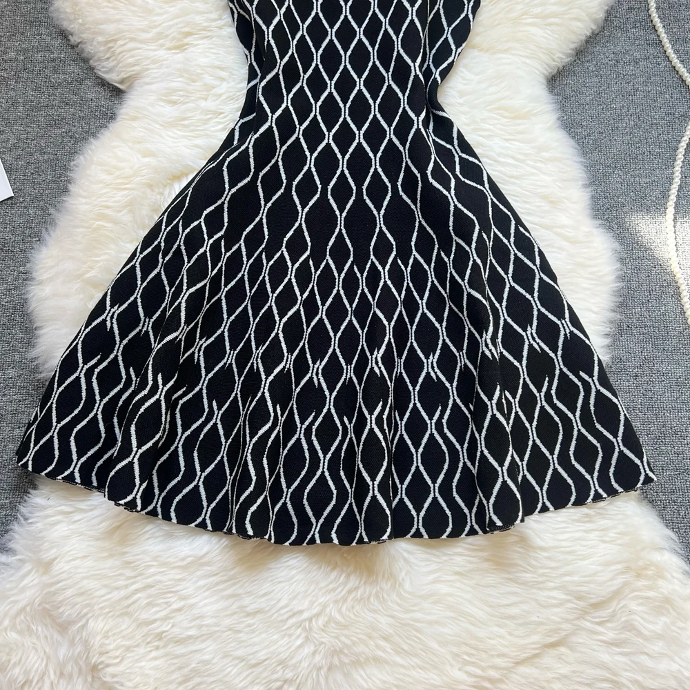 YuooMuoo Marke Mode A-line Kurze Frauen Kleid Elegante Y2K Geometrische Gestrickte Sommer Kleid Weibliche Harajuku Schwarz Party Vestidos – Detail 13
