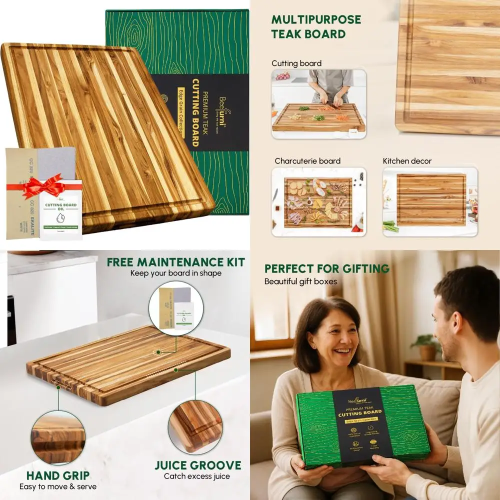 

Очень большая разделочная доска из тикового дерева с канавкой для сока и рукояткой, идеально подходит для использования на кухне и мясной блоки.