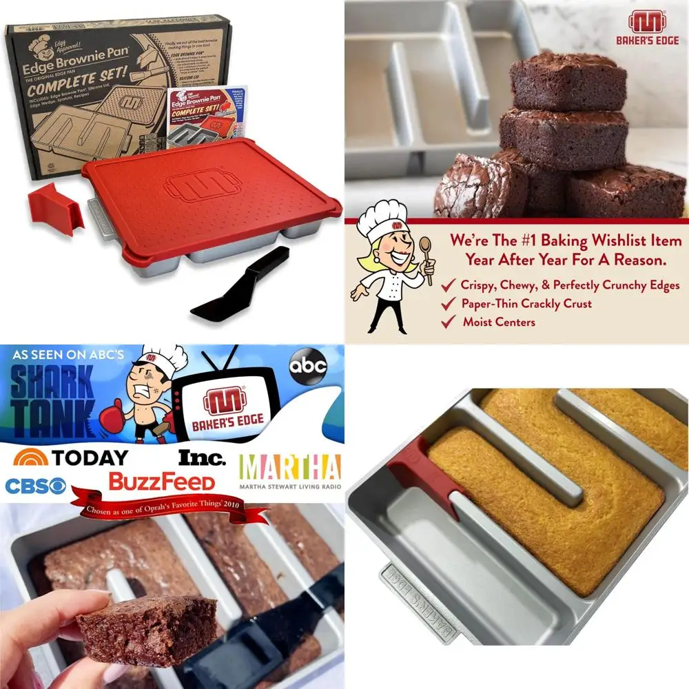 

"Baker's Edge All Edges Brownie Pan Set - Premium Double Nonstick with Lid and Wedge"