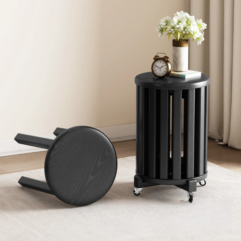 

Solid wood round stool household stackable coffee table combination movable