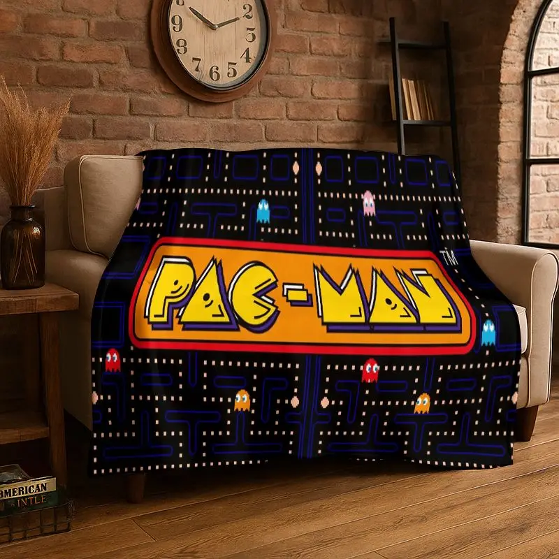 Cobertor de flanela macio com estampa retrô do jogo P-Pacman, cobertor confortável para cama, sofá, quarto, sala de estar, viagens, piquenique e camping