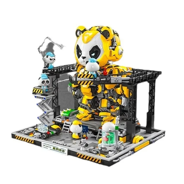 Tide play building blocks Panda Mech assembling toys mechanical repair table deformed robot children puzzle gift