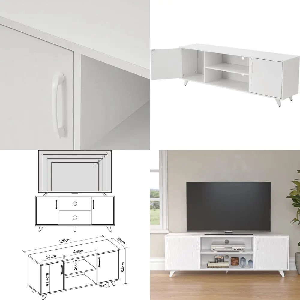 

Белая тумба под телевизор 50 дюймов с 2 дверцами и открытыми полками, медиацентр для гостиной и спальни