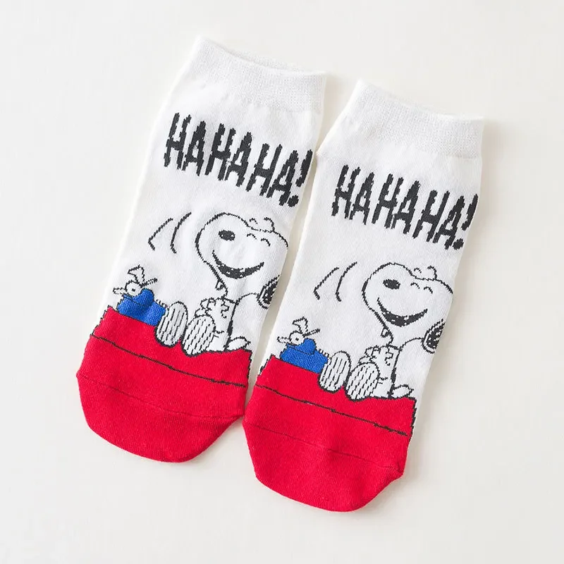 Anime Snoopy Cotton Socks Women Retro Polyester Low Tube Girl  Cartoon Socks Breathable Japanese Style Casual Cotton Short Sock