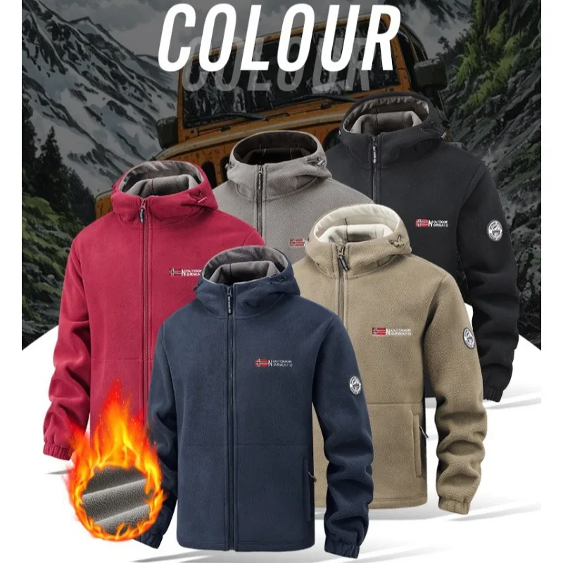 

UETEEY Men's Polar Fleece Jacket Winter Thermal Plush Lined Hooded Coat Unisex Couple Outdoor Hiking Warm Windproof Jackets Men