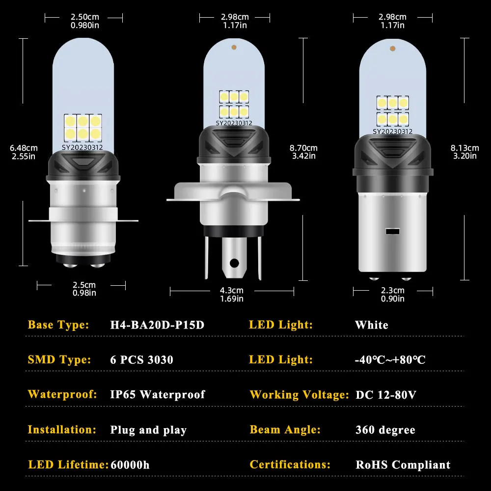 1pcs H4 Led BA20d H6 P15D LED Headlight Motorcycle Bulbs Headlights Fog Lights Hi Low Beams Daytime Running Light Moto Headlamp image 3