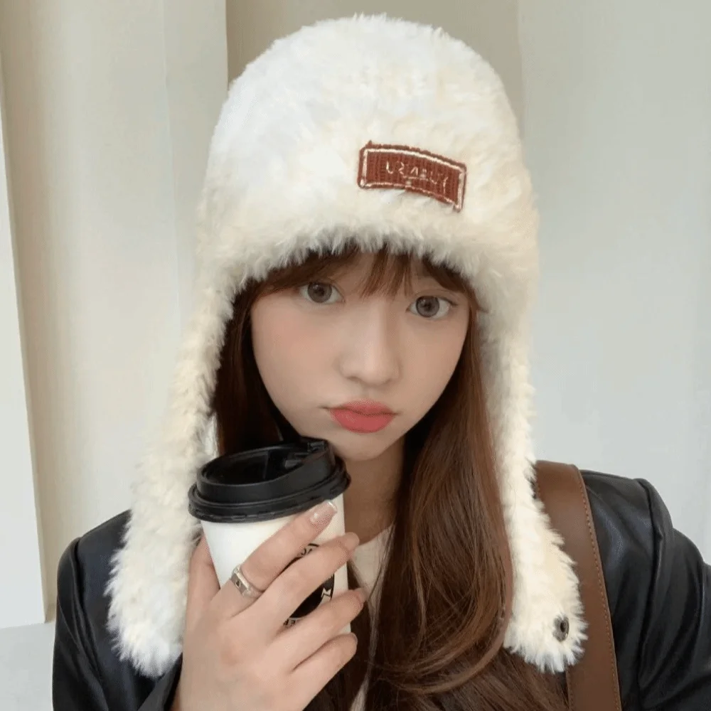 

New with Earflap Plush Hat Coldproof Windproof Bonnet Cap Thickened Knitted Woolen Hat Autumn Winter