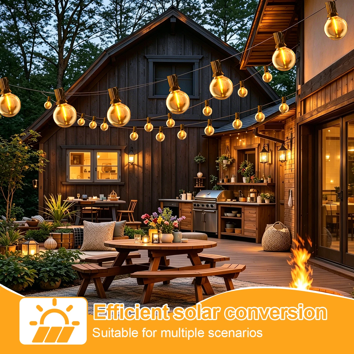 Guirnalda de luces solares G40 con control remoto y temporizador, luces LED colgantes impermeables con múltiples modos regulables para fiestas, jardín y bodas