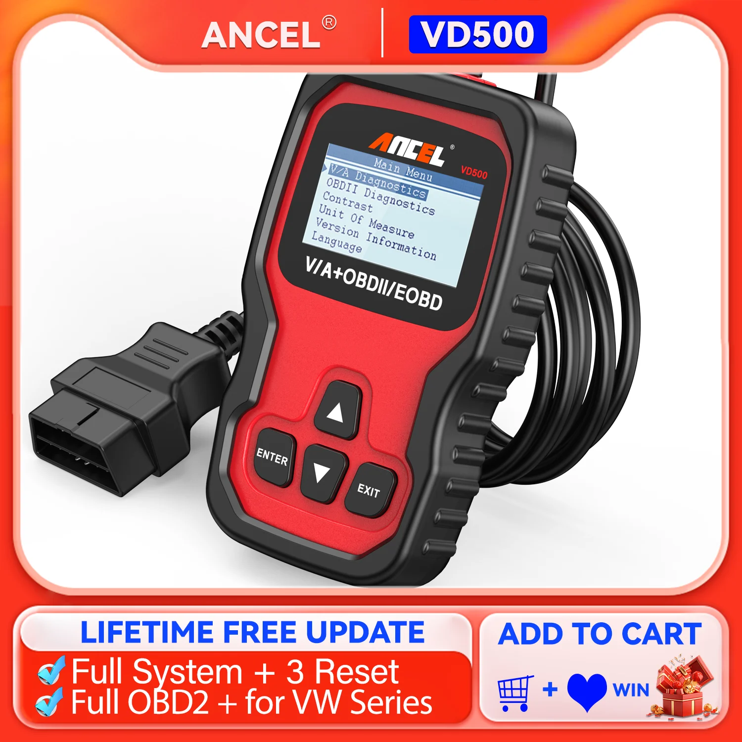 Ancel VD500 OBD2 Automotive Scanner Oil Service EPB Reset OBD2 Auto Scanner For Volkswagen Audi Skoda SEAT ODB2 Diagnostic Tools