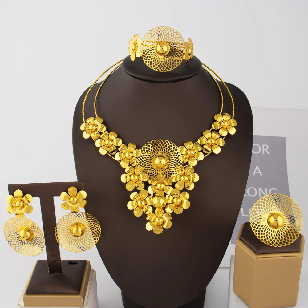 

France Luxury 24k Gold Color Jewelry Set For Women Bridal Indian Necklace Sets Nigeria African Dubai Wedding Jewelry Party Gift