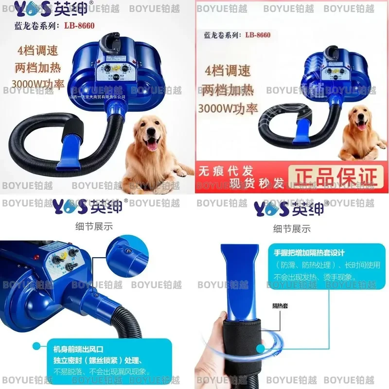 High Power Pet Dog Hair Dryer Professional Double Motor Blower with Hose Wall Mounted Quick Drying Grooming Tool for Large
