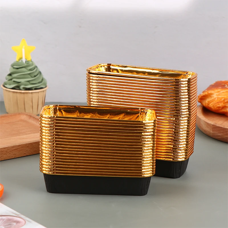 50pcs/set Rectangle Cupcake Tray Case Wedding Party Caissettes Golden Muffin Wrapper Paper Cup Oilproof Cupcake Liner Baking Cup