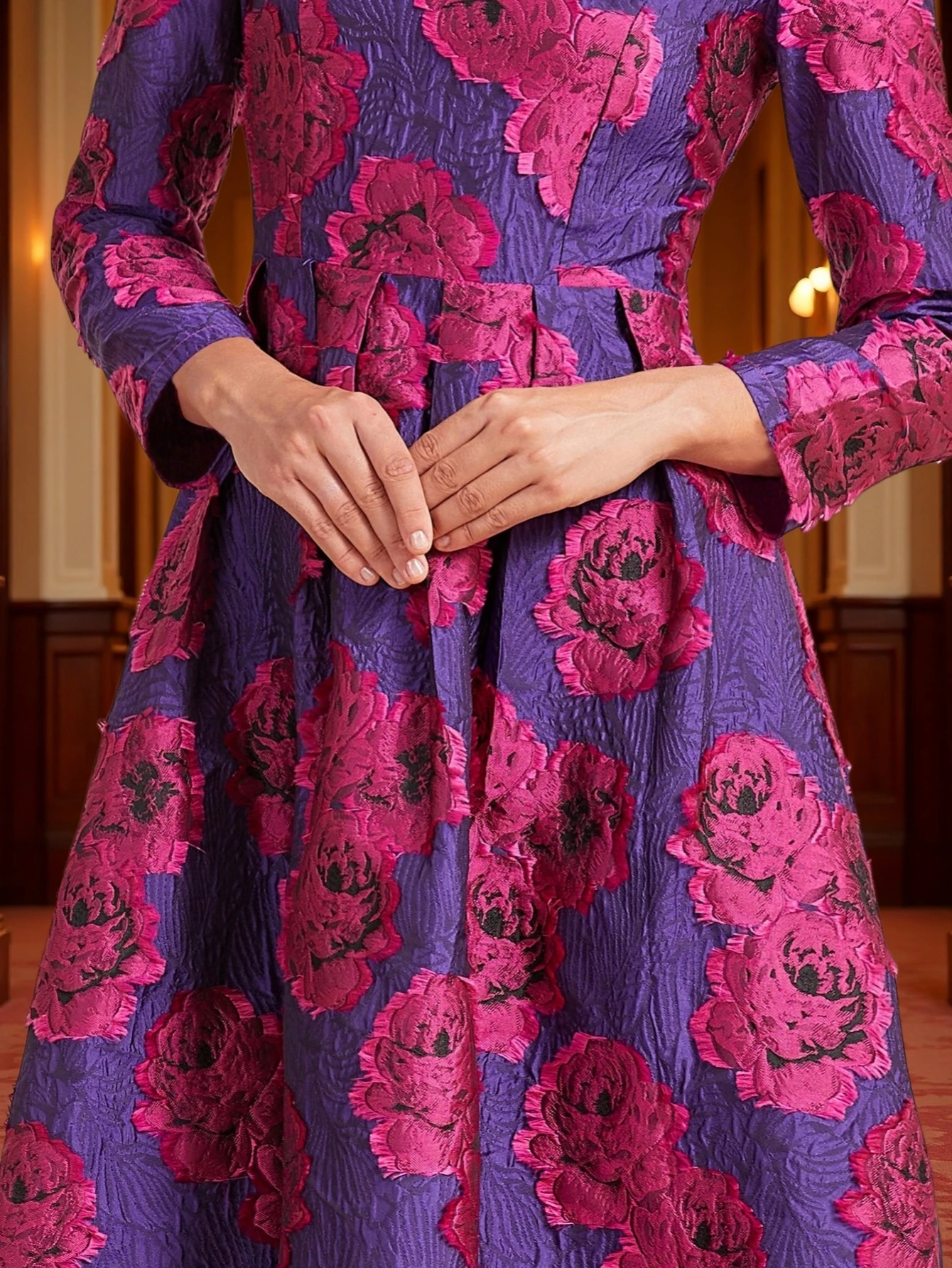 Luxury Long Jacquard Dress for Women Maxi Autumn Winter Party Dress Boho Floral Fashion Evening Clothing Vintage Robe