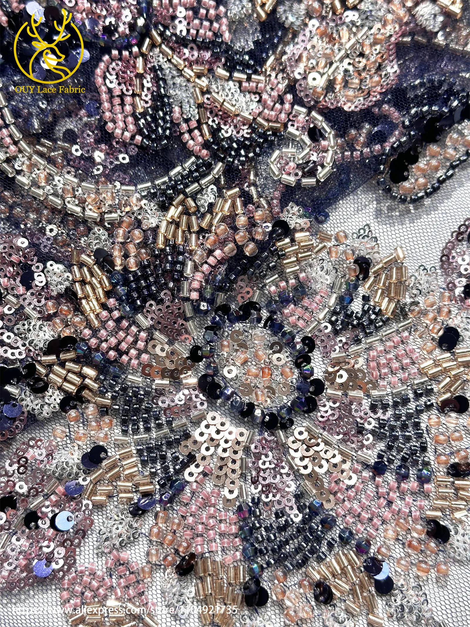 2026 Luxuriöser Afrikanischer Perlen-Spitzenstoff 5 Yards Hochwertiger Französischer Nigerianischer Netz-Pailletten-Spitzenstoff für Party- und Hochzeitskleider – Detail 15