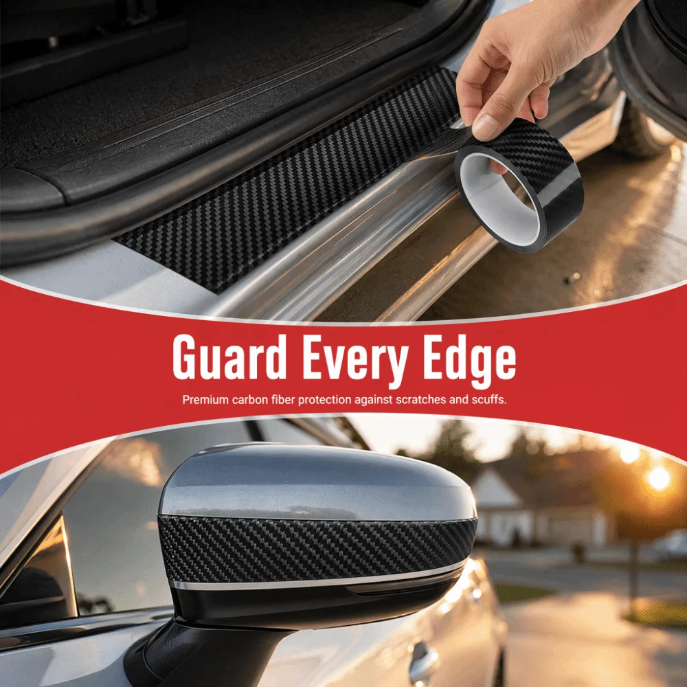 Black Door Sill Sticker Direct Paste Anti-Scratch Threshold Guard Carbon Fiber Car Door Edge Protector Pedal Wear Cover Up