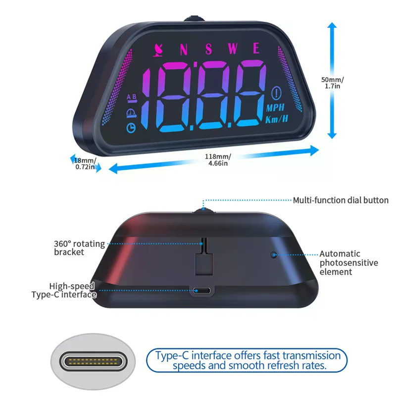 G23 Universal Digital GPS Speedometer Color Font HD LCD Projection Car HUD Multi Functional Tester Head Up Display