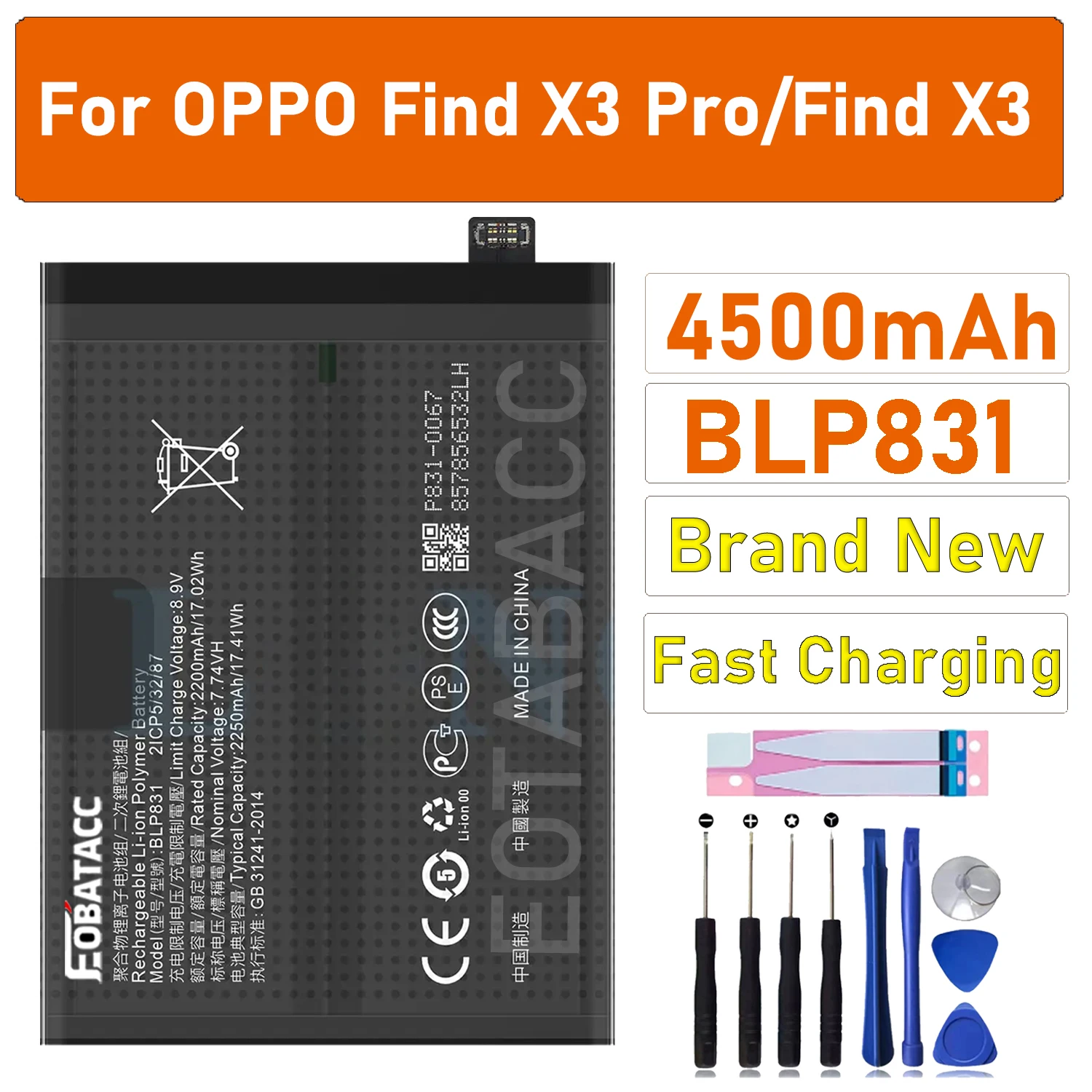100% Original 4500mAh BLP831 Battery For OPPO Find X3 /Find X3 Pro  CPH2173 PEEM00 High Quality Replacement Battery Bateria