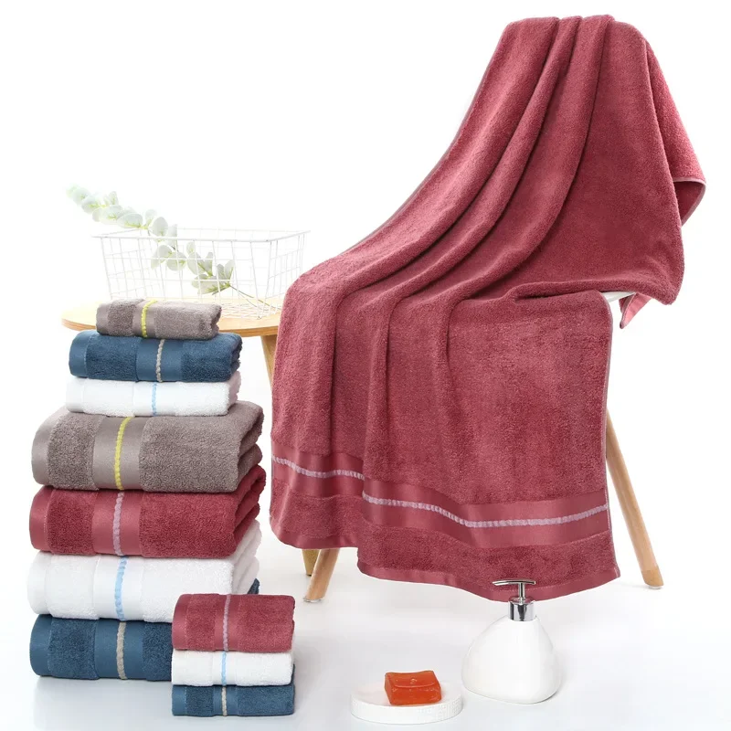 3Pcs Cotton Bath Towel Set Absorbent Adult Bath Towels Solid Color Soft Friendly Face Hand Shower Towel For Bathroom Washcloth