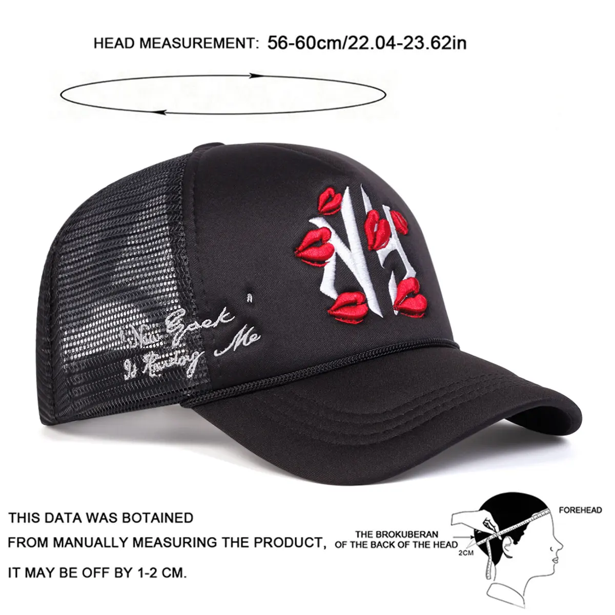 Unisex Letter Lips Embroidery Baseball Net Caps Spring and Summer Outdoor Adjustable Casual Hats Sunscreen Hat