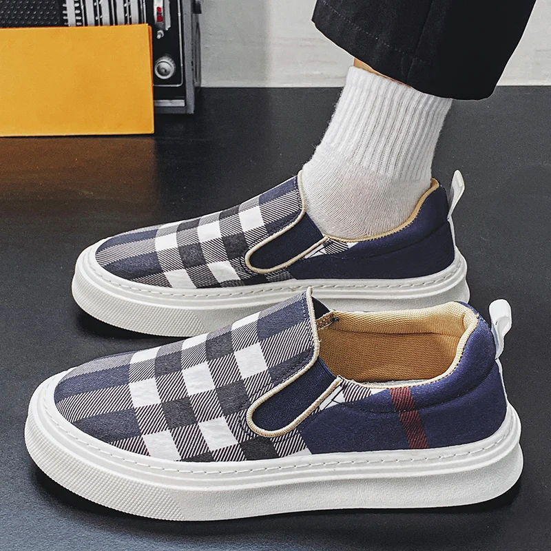 Classic Brand Plaid Canvas Shoes For Men Summer Casual Slip-on Men\'s Vulcanize Sneakers Espadrilles Fashion Designer Loafers Man