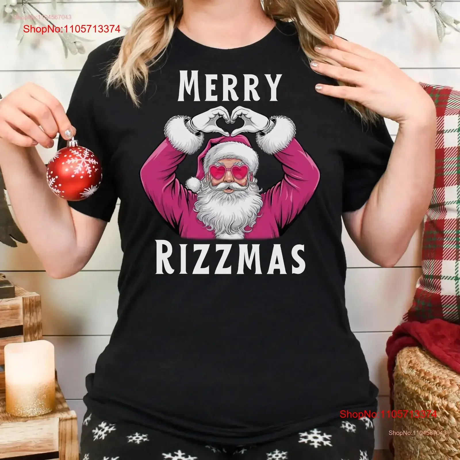 Santa Merry Rizzmas Christmas T Shirt Heart Sunglasses Holiday Xmas Festive Claus Funny Party Top vintage Washed Versatile