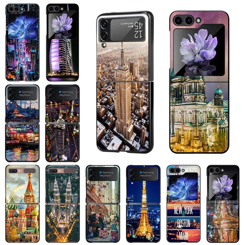 Luxury Night Turkey Dubai City Mobile Phone Cases For Samsung ZFlip6 Z Flip3 Flip4 Flip5 5G Flip 6 5 Black Hard Anti-Drop Cover