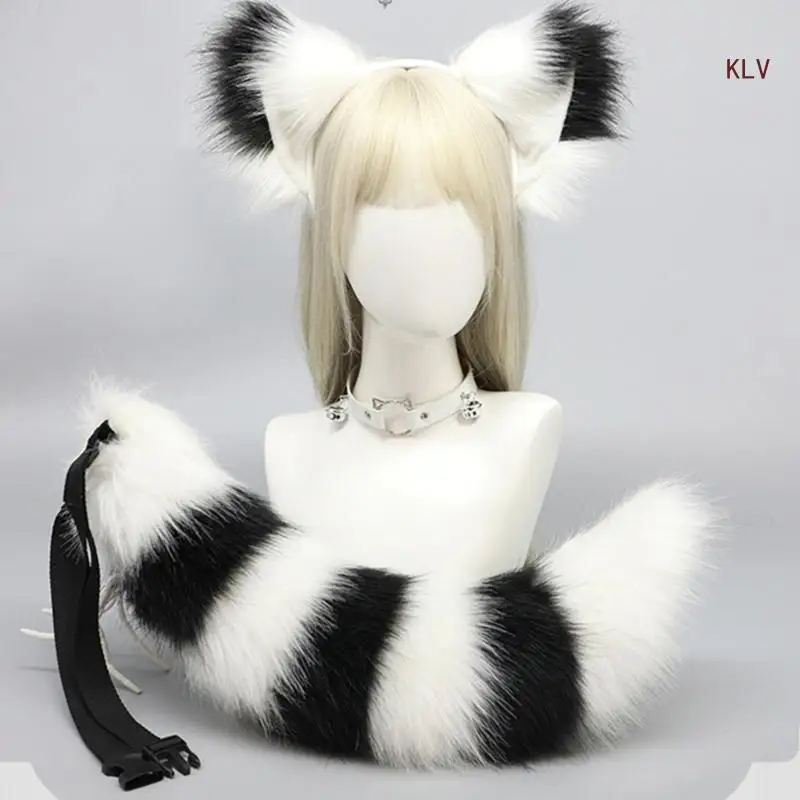 

Foxes Ears Hairband Foxes Tail Adjustable Belt Bells Collar Plush Animal Tail Decorations for Halloween Party Carnivals