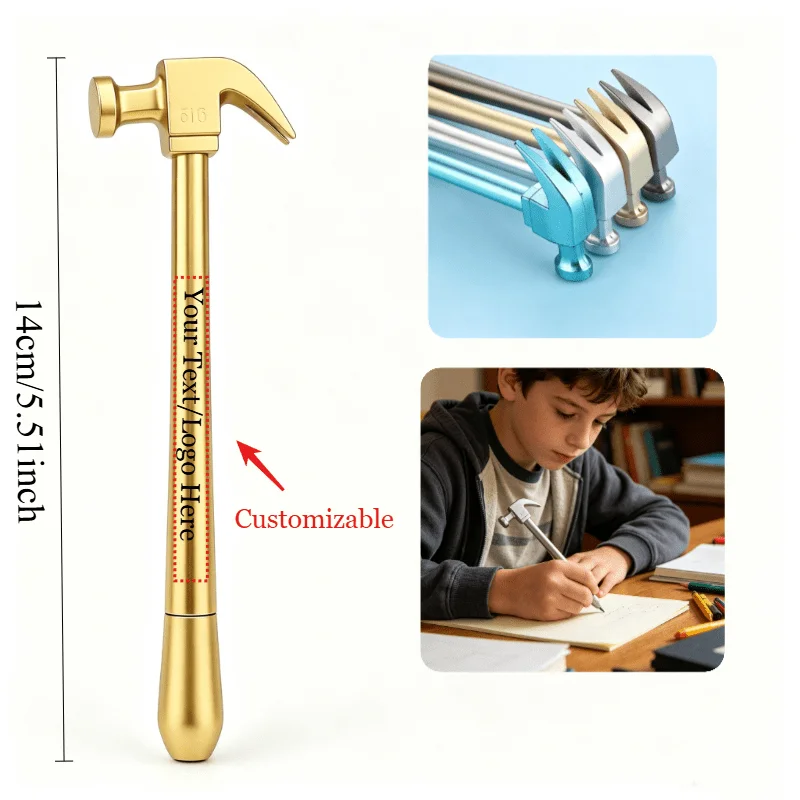 25PCS Creative Simulation Hammer Design Ballpoint Pen Custom Engraved Text Writing Pen Funny Unique Stationery Gift for Student
