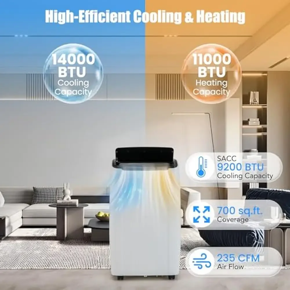 Portable Air Conditioner and Heater 5-in-1 AC Unit Wi-Fi Enabled Rooms up to 700 Sq Ft 14000 BTU Cooling Power 11000 BTU Heating