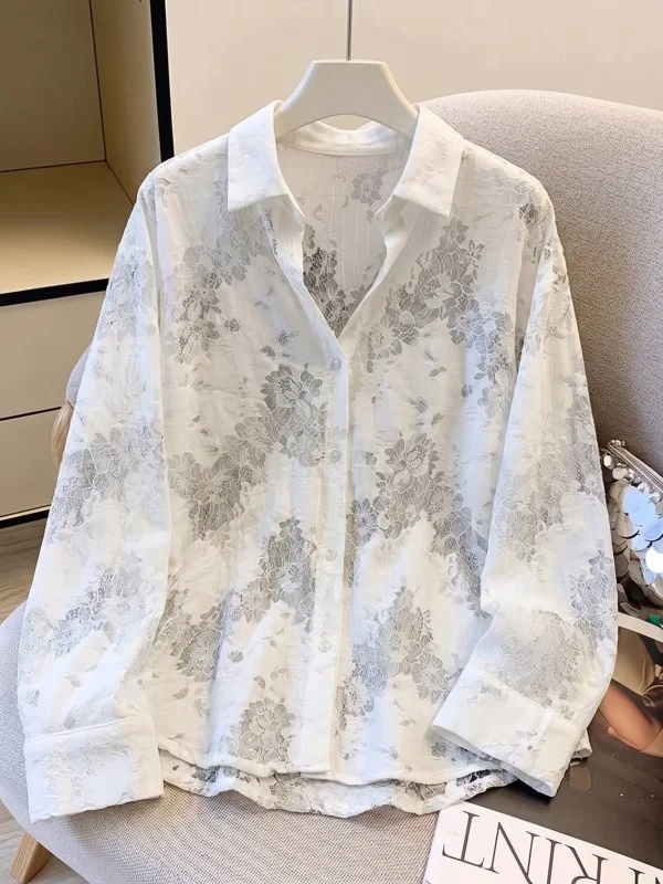

Lace Hollow out Women's Shirt Lightweight Summer New Style Big Size Fat MM Outerwear Open Top Korean Style Commute Fashion