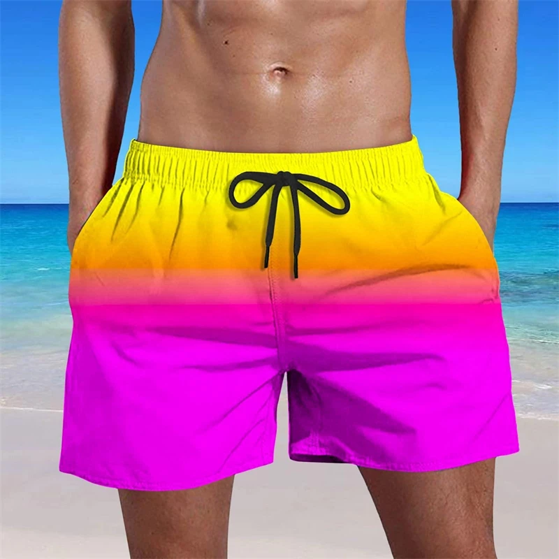 

Summer Fashion Gradient Beach Shorts For Men Stripe 3D Print Harajuku Street Board Short Street Leisure Quick Dry Sport Trunks