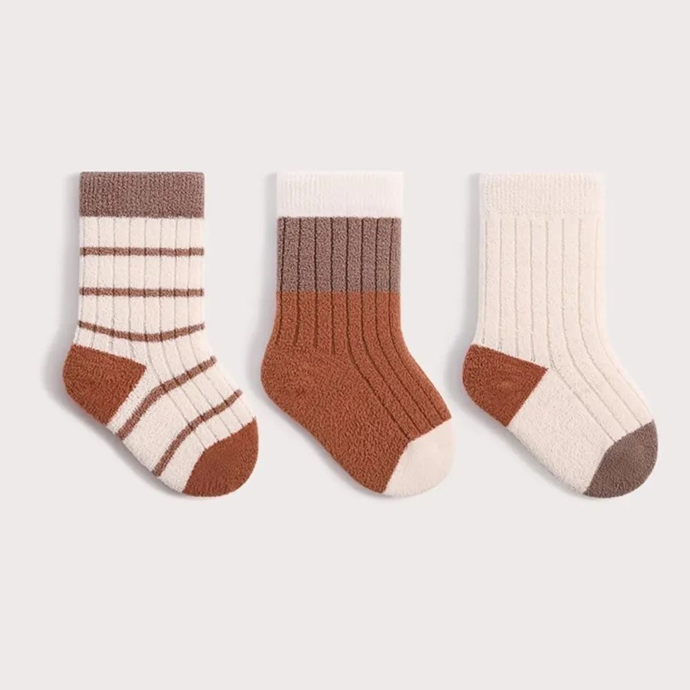 3Pair Cute Cartoon Striped Baby Socks Thickened Keep Warm Kids Mid Tube Sock Soft Newborn Boy Socks Winter