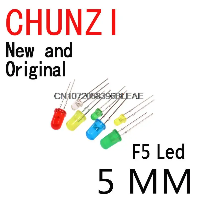 100PCS F5 Led Diode 5MM Light Assorted Kit Green Blue White Yellow Red Component Diy Kit 5mm