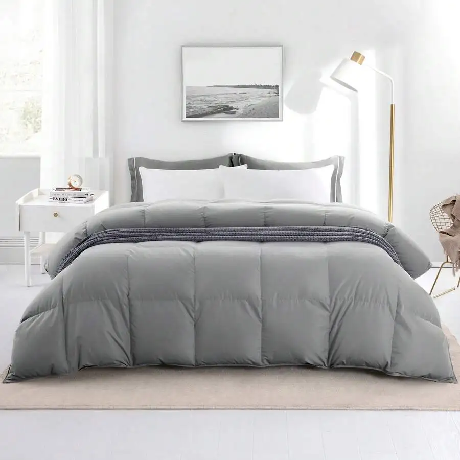 PEACE NEST Oversized Comforter White Goose Feather Down Fill Bed Blanket, King Or Queen Size Duver Insert Pink, Cream , Blue,Gre