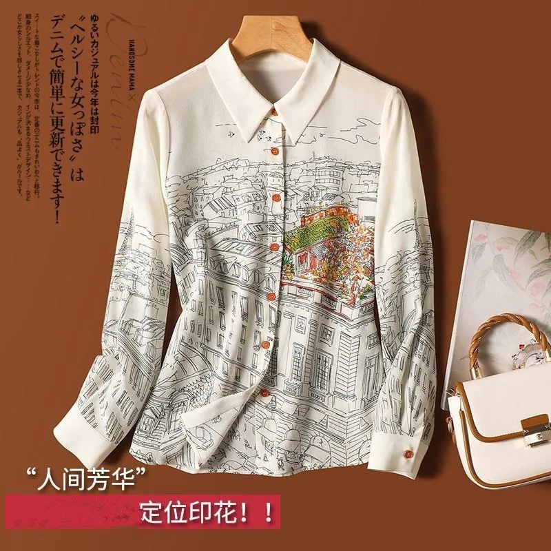 

Женская рубашка-поло с вышитым воротником-поло, новинка 2025 года, модный дизайн, рубашка с длинными рукавами и принтом