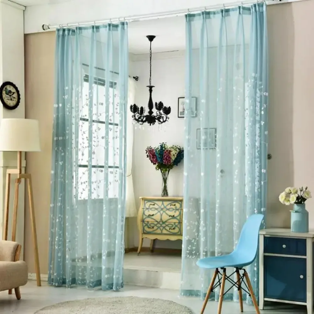 

Flower Embroidered Window Screen Transparent Gauze CurtainsforLiving Room Bedroom Children's Room Gauze Sheer Curtain Tulle