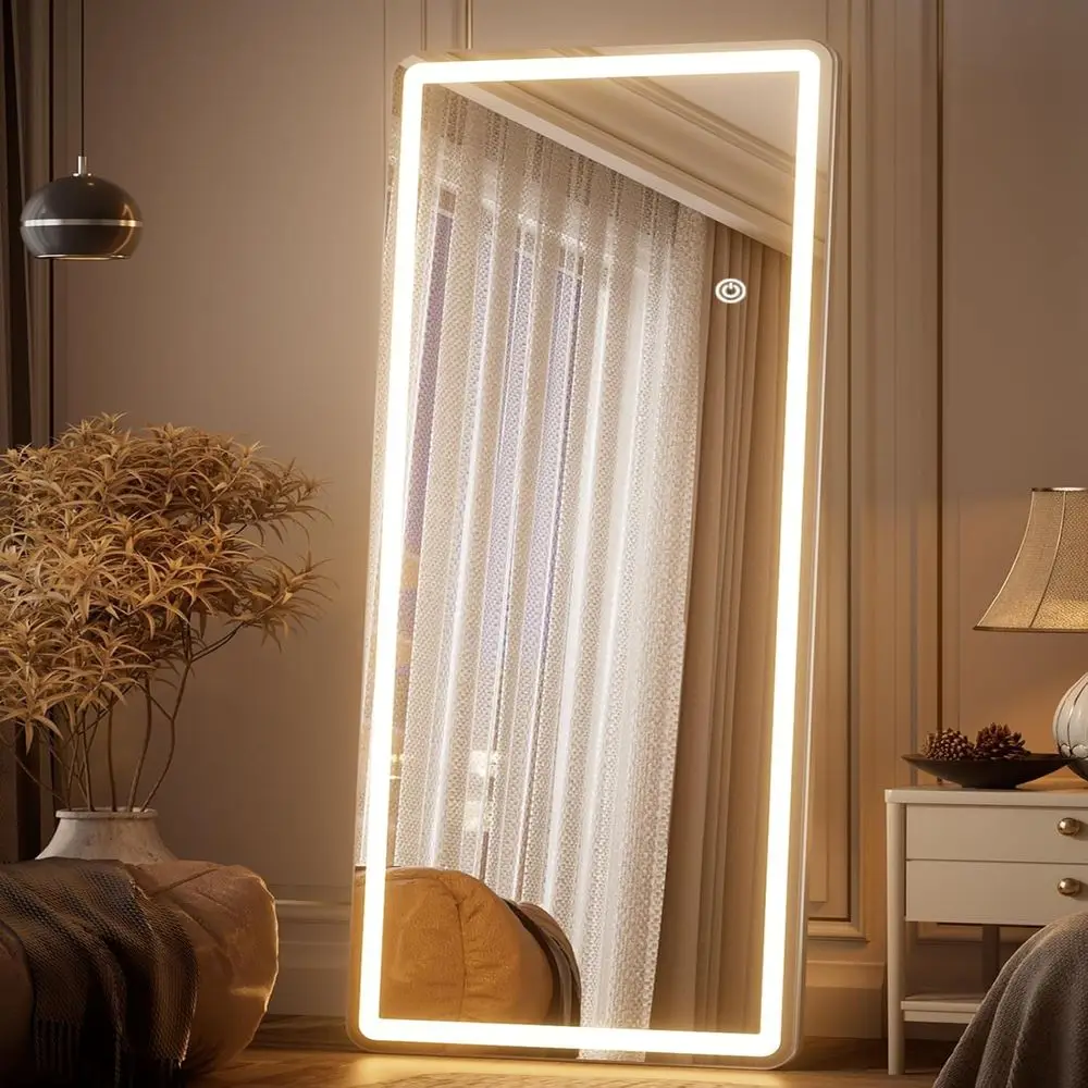 

LED Mirror ull Length - 71" x 26" Large Round s loor ull Body Mirror with 3 Color Lights BrightnAdjustable, Standing Leaning or