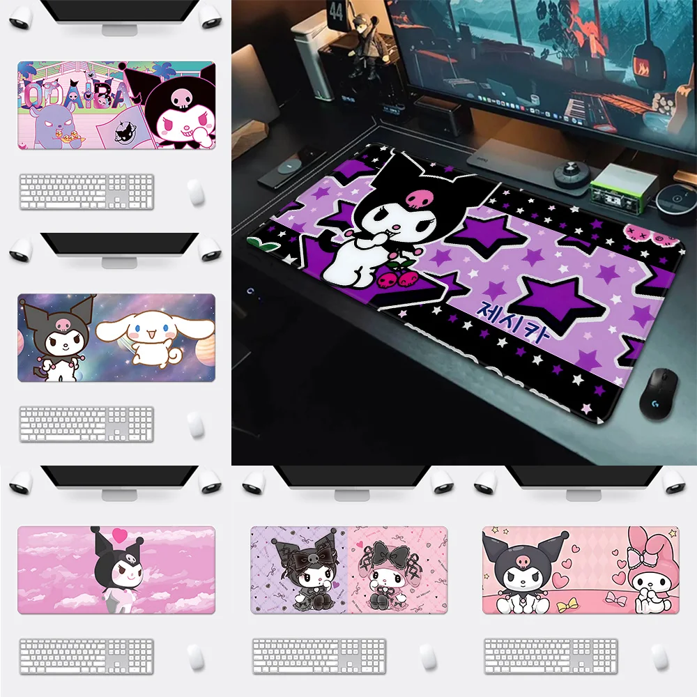 kuromi mousepad bonito dos desenhos animados impressao hd gamers de computador borda de bloqueio mouse pad antiderrapante xxl 90x40cm pc desk 01