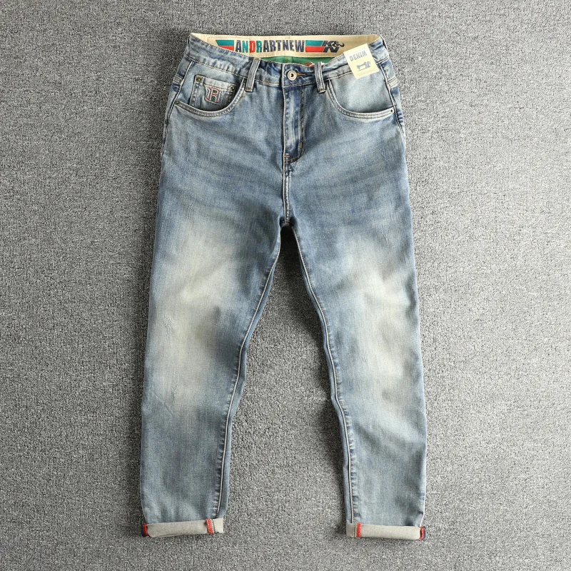 Vintage blauwe jeans heren trendy mode streetwear high-end casual broek