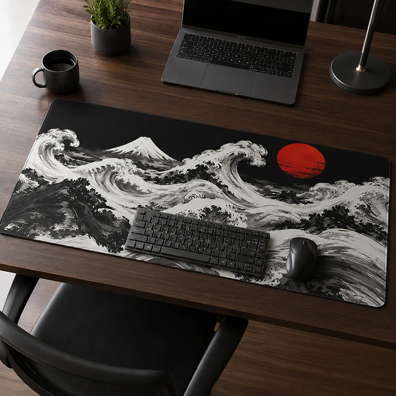 Mount Fuji Red Sun Ocean Waves Mouse Pad Gaming XL HD Large Computer Mousepad XXL Mechanical Keyboard Pad Non-Slip Mice Pad